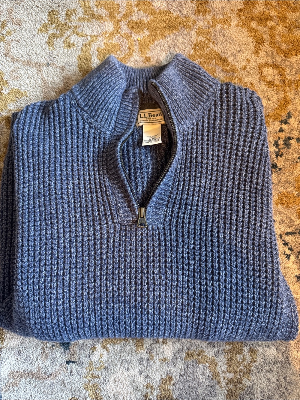 L.L. Bean Men's Textured Navy Half-Zip Sweater